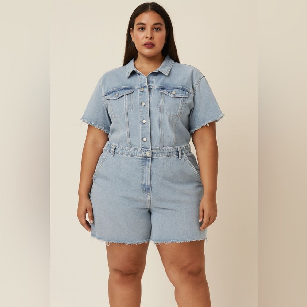 Good American Denim Romper Shortsleeve Jumpsuit – Size 5 (2X)